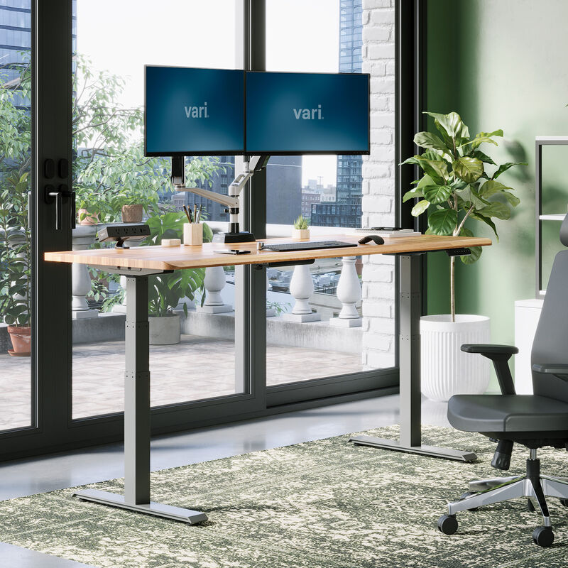 raised desk in a home office setting in butcher block finish image number null